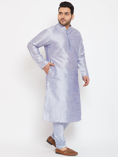 Vastramay Men's Plus Size Lavender Silk Blend Kurta Pyjama Set